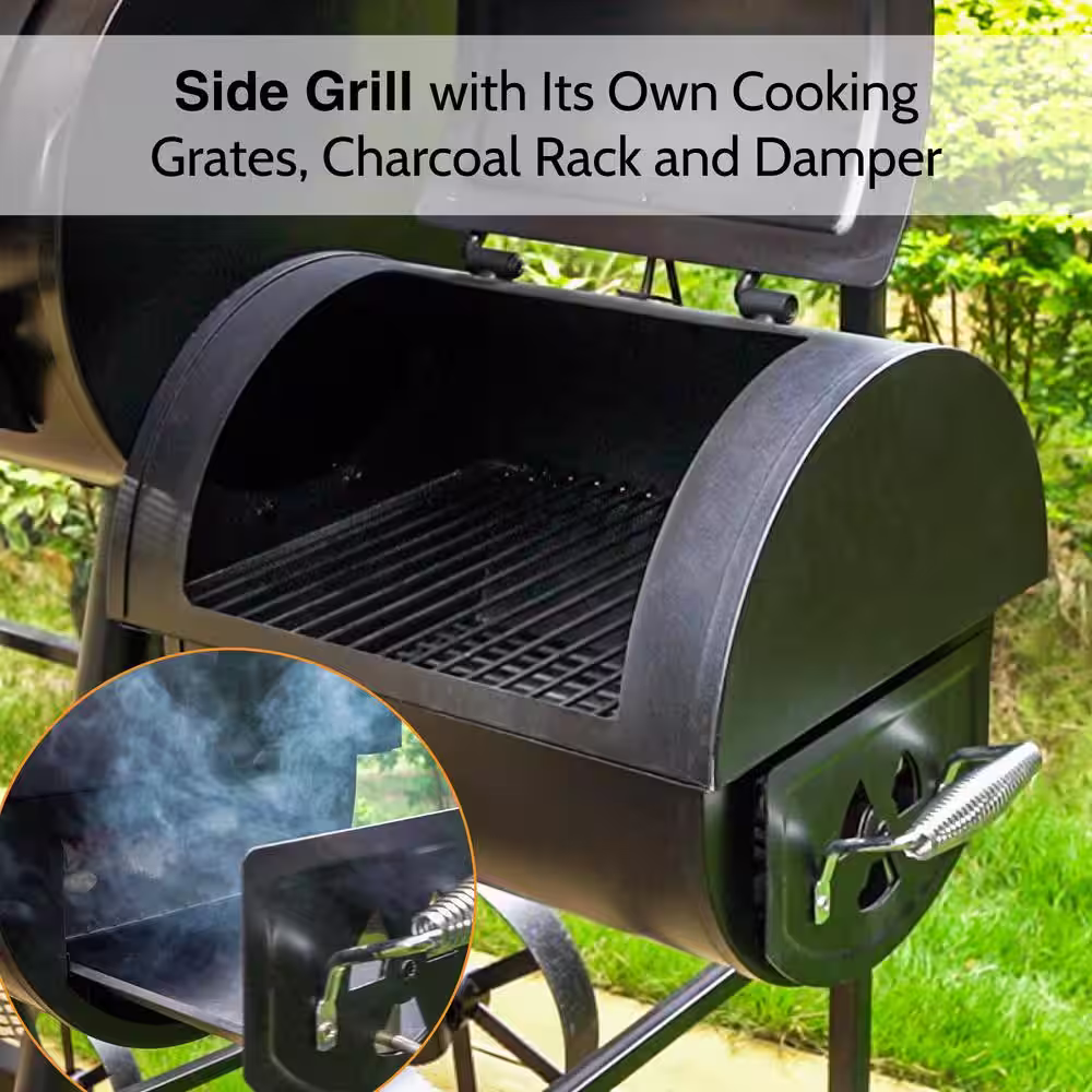 None Offset-Design Charcoal Smoker in Black