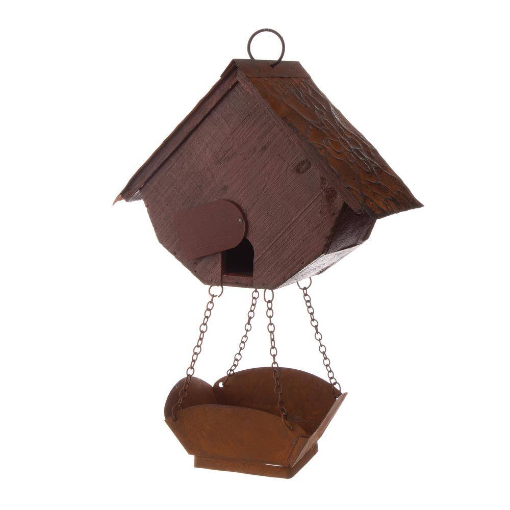 Glitzhome 13 in. H Distressed Solid Wood Birdhouse with Bird Bath