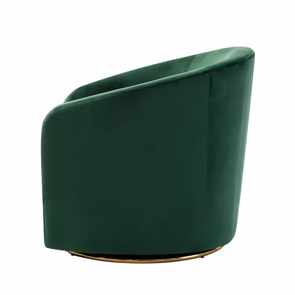 JAYDEN CREATION Estefan Green Comfy Velvet Swivel Barrel Chair with Metal Base