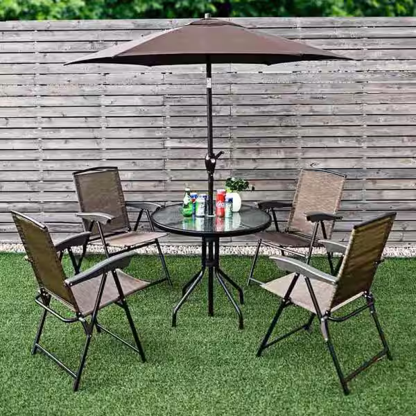 Costway 21 in. W x 33 in. D x 15 in. H Brown Metal Armrest Folding Chairs Patio Garden Camping (Set of 4-Chairs)