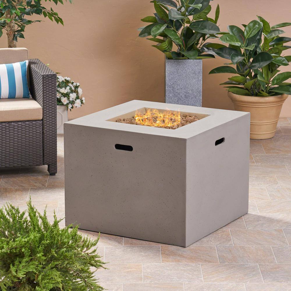 Noble House Zachary 31 in. x 24.5 in. Square Concrete Propane Fire Pit in Light Gray