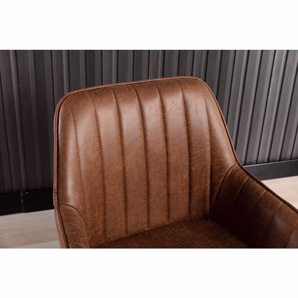 Home Beyond Ajaccio Brown Synthetic Leather Midcentury Dining Accent Chair (Set of 2)