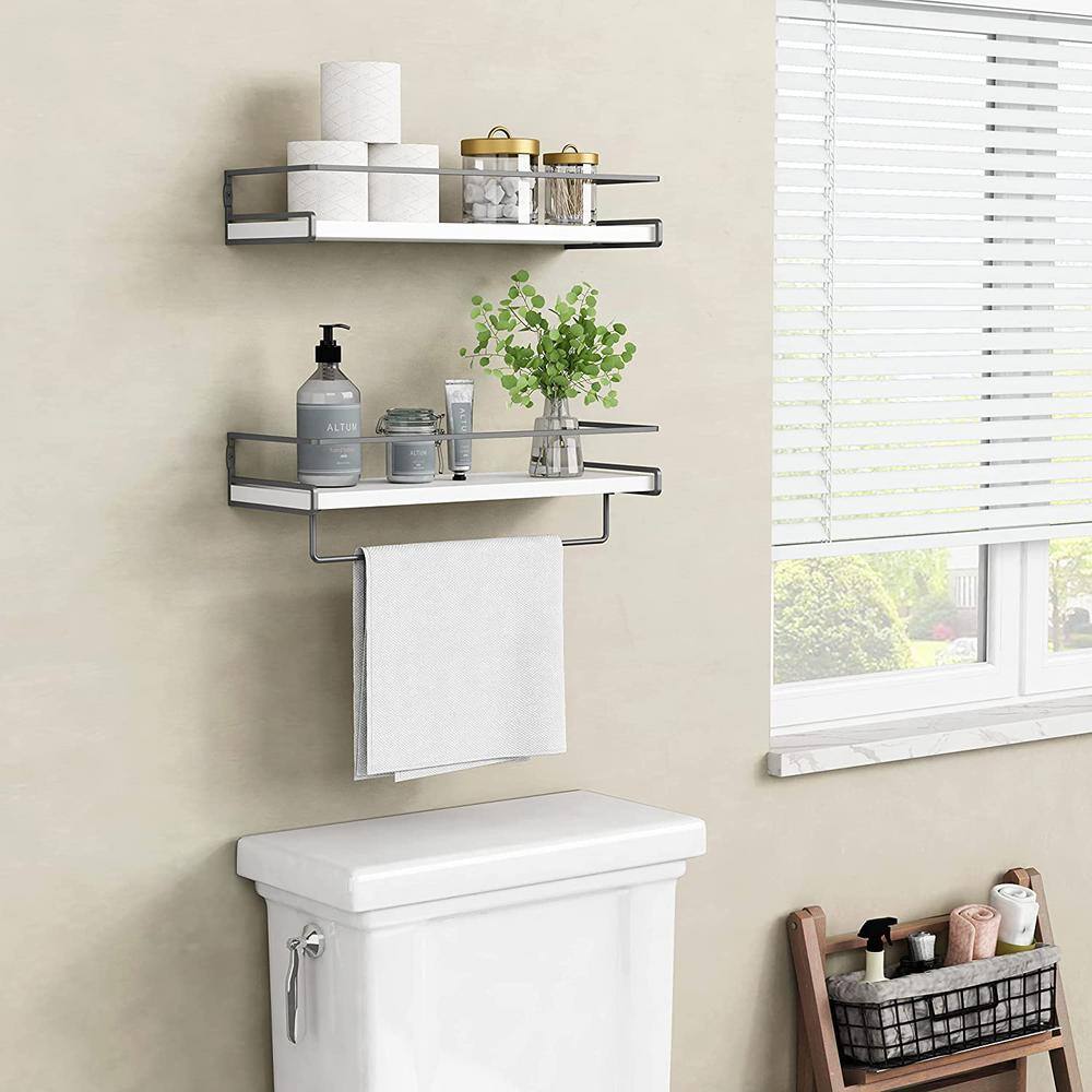 None 15.7 in. W x 6 in. D White Wood Decorative Wall Shelf, Floating Shelves Set of 2