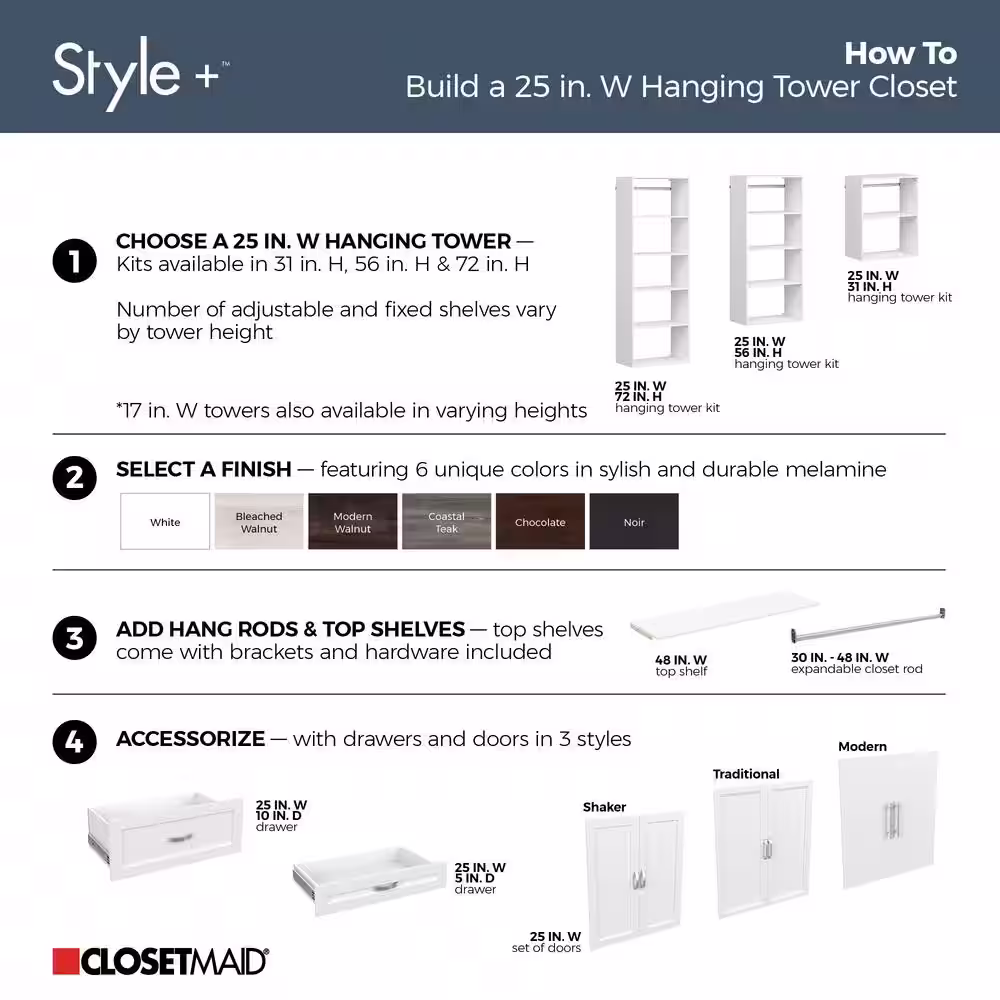 ClosetMaid Style+ 25 in. W White Hanging Wood Closet Tower