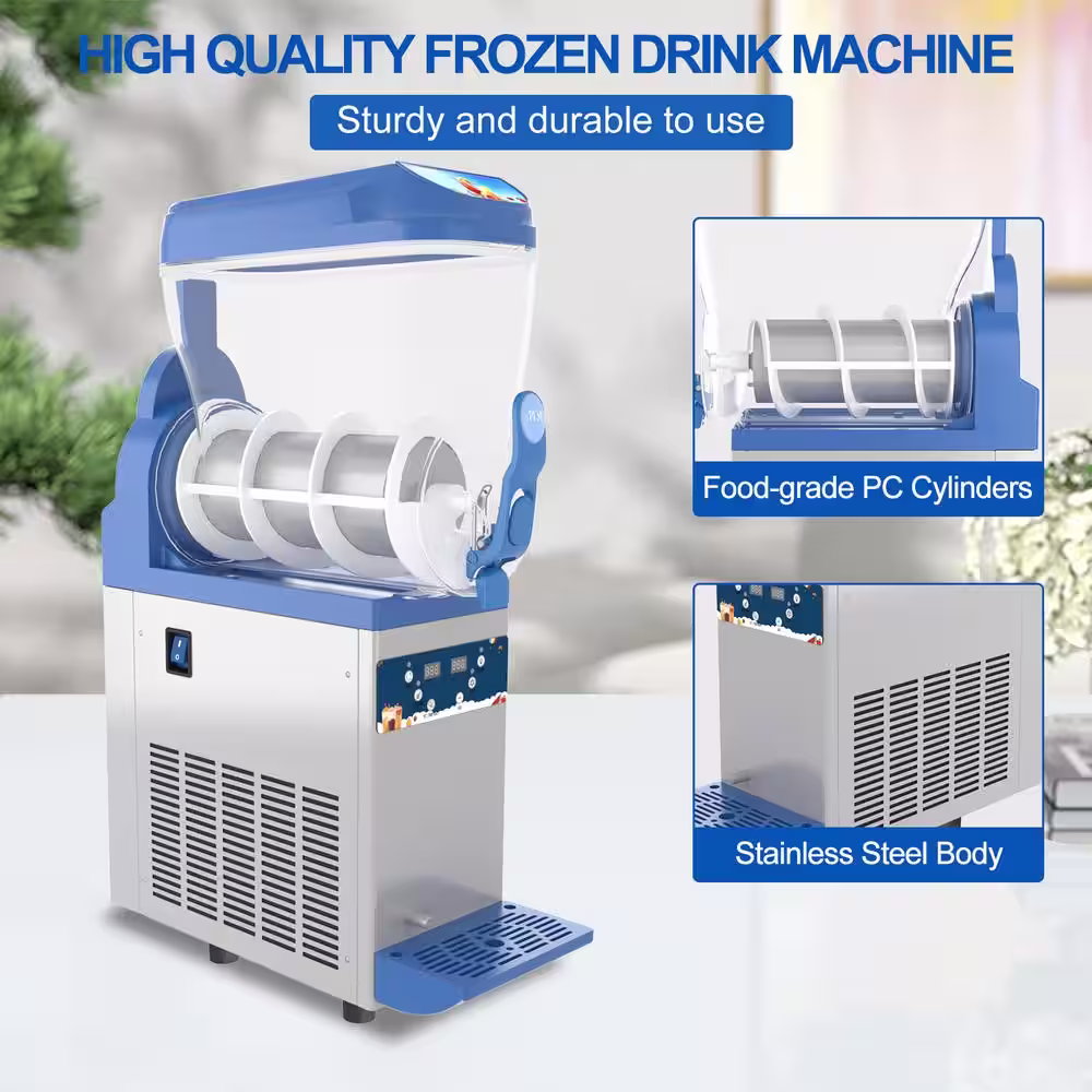 Phivve 528 oz. Blue and Silver Snow Cone Machine with 15 L Tank Commercial Slushy Machine, 500W