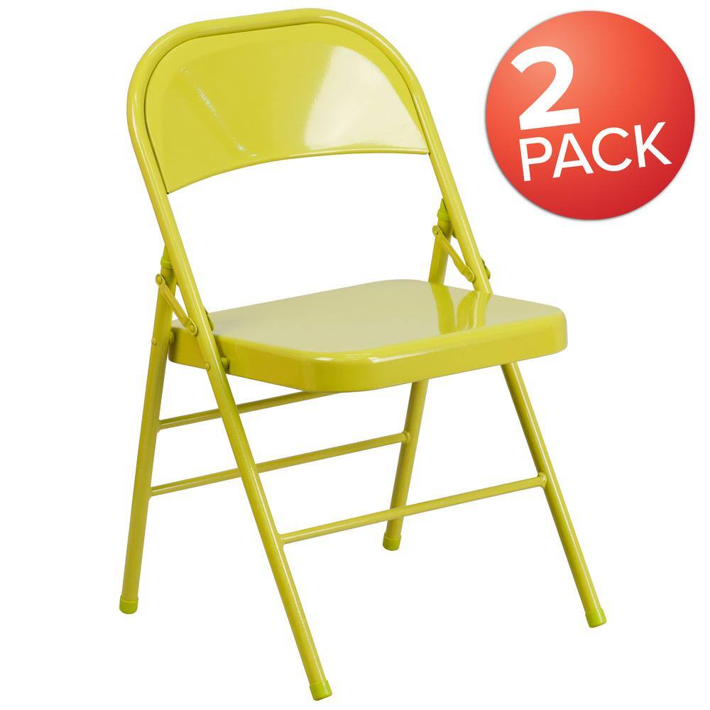 Carnegy Avenue Twisted Citron Metal Folding Chair (2-Pack)