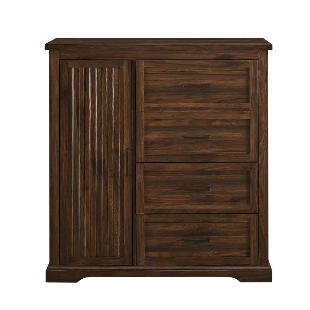 Welwick Designs 45 in. W. Dark Walnut Wood 4-Drawer and 1-Cabinet Transitional Wardrobe