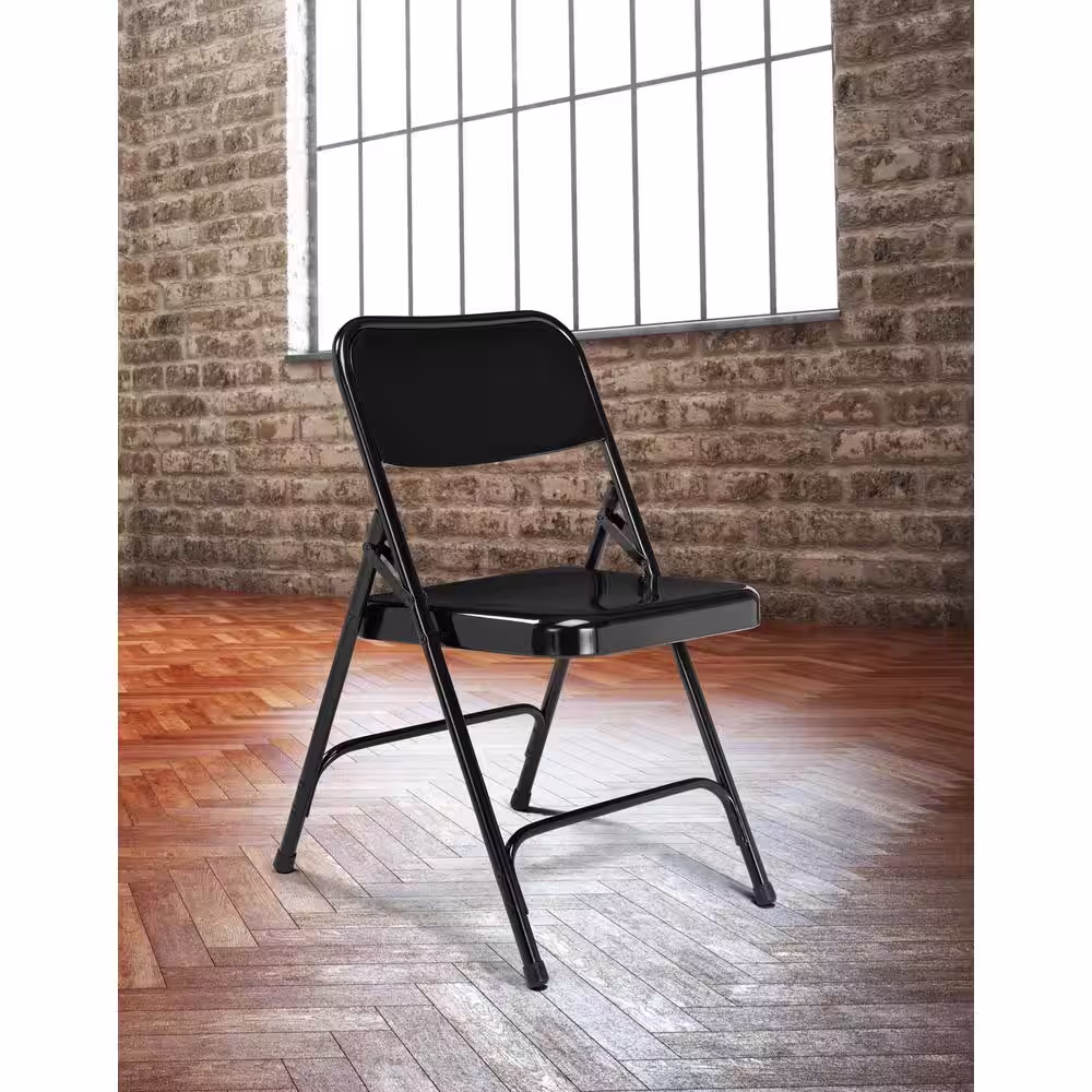 National Public Seating 200 Series Black Premium All-Steel Double Hinge Folding Chair (4-Pack)