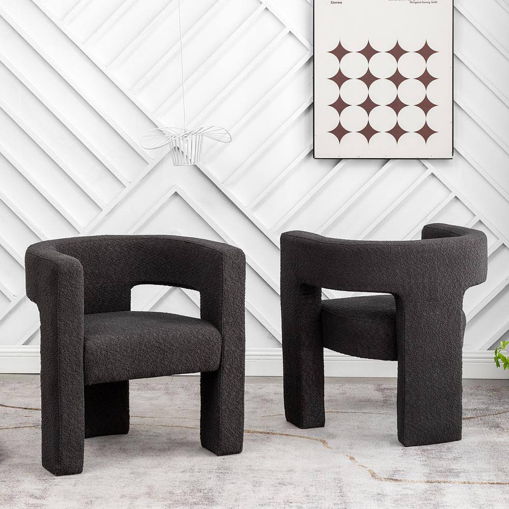 KINWELL Black 28 in. Wide Boucle Upholstered Square Armchair (Set of 2)