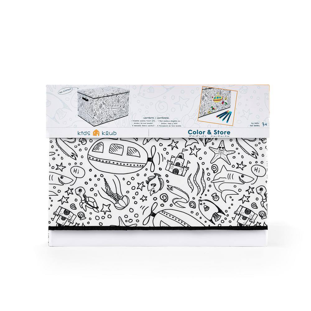 BAUM Kid's Coloring Cube Storage Bin with Removable Divider and 4-Pack of Washable Marker