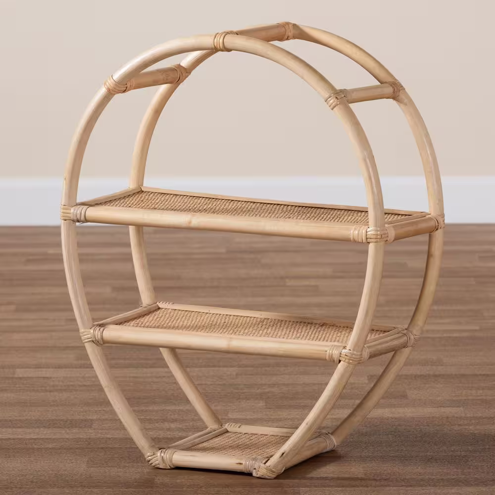 bali & pari Ruana Natural Brown 3-Tier Rattan Shelving Unit (21.5 in. W x 26.8 in. H x 9.6 in. D)