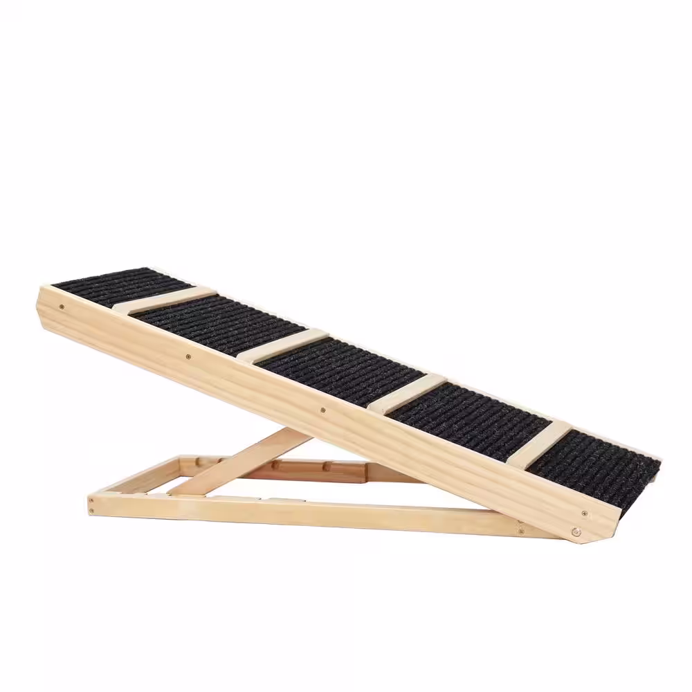 None Folding Portable Wooden Dog Cat Ramp Dog Step for Car, SUV, Bed, Couch, Adjustable Height from 9.3 in. to 24 in.