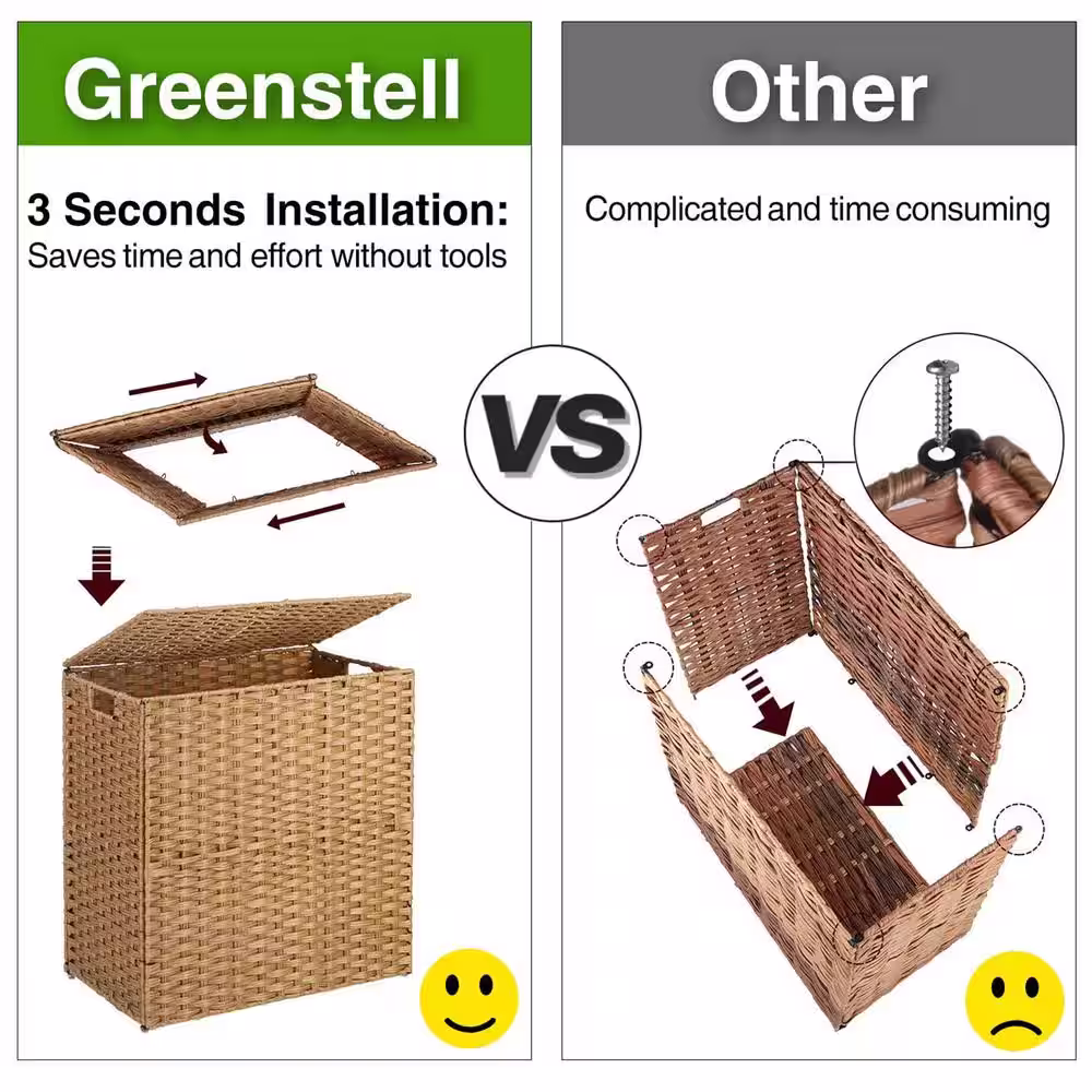 None 110L Rattan Laundry Basket Hamper with 2 Removable Liner Bags White