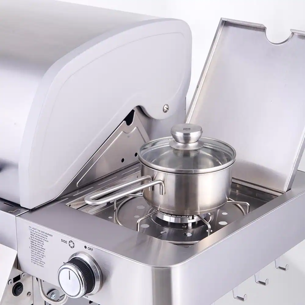 Monument Grills 4-Burner Propane Gas Grill in Stainless with Clear View Lid, LED Controls and Side Burner