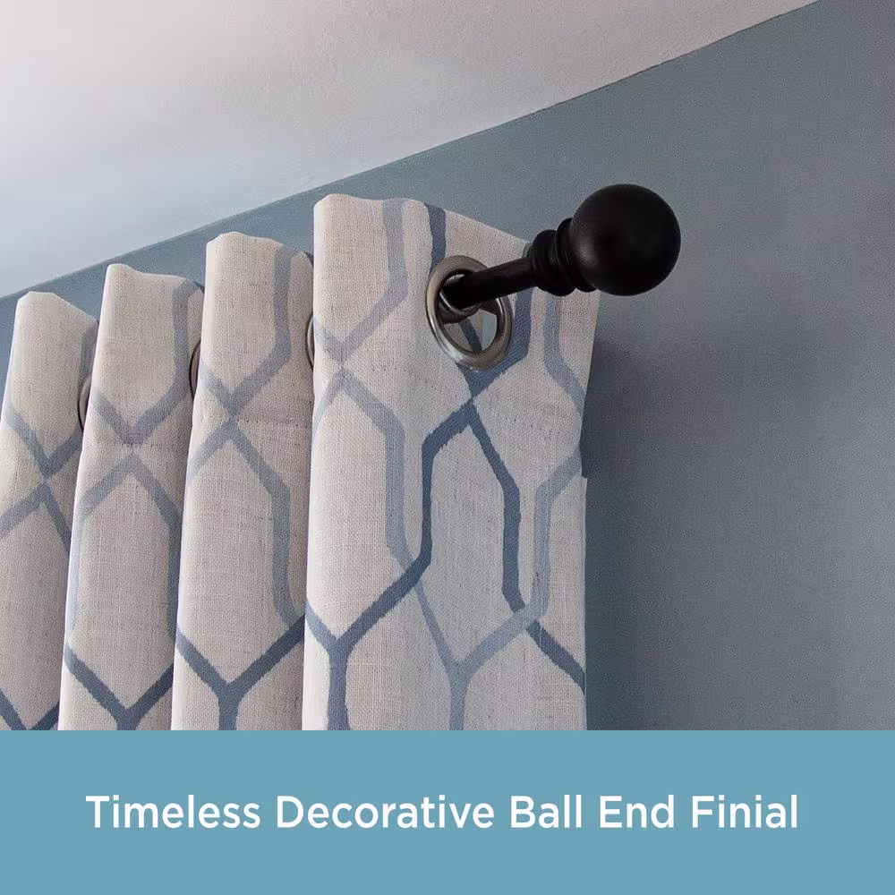 Kenney Bryce 78 in. - 144 in. Adjustable Double Bay Window Curtain Rod 3/4 in. Diameter in Black with Ball Finials