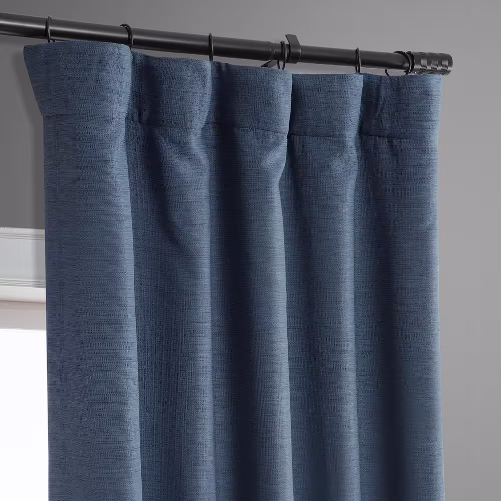 Exclusive Fabrics & Furnishings Wild Blue Textured Bellino Room Darkening Curtain - 50 in. W x 63 in. L Rod Pocket with Back Tab Single Curtain Panel