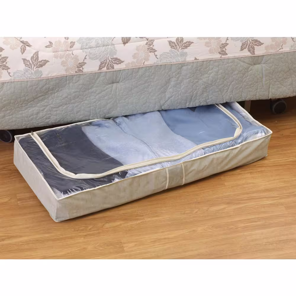 Household Essentials 18 in. x 41 in. White Canvas Polyfiber Underbed Shoe Storage