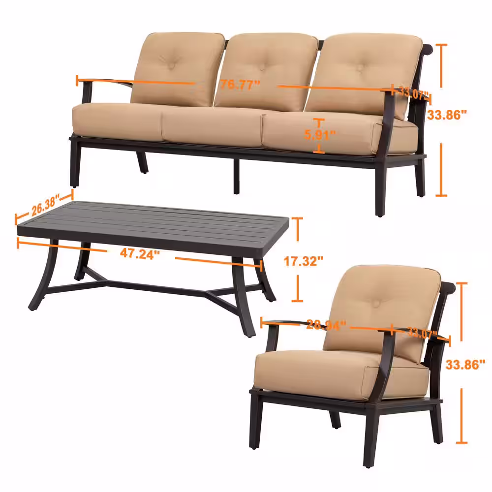 Nuu Garden 4-Piece Aluminum Patio Conversation Set with Yellow Cushion