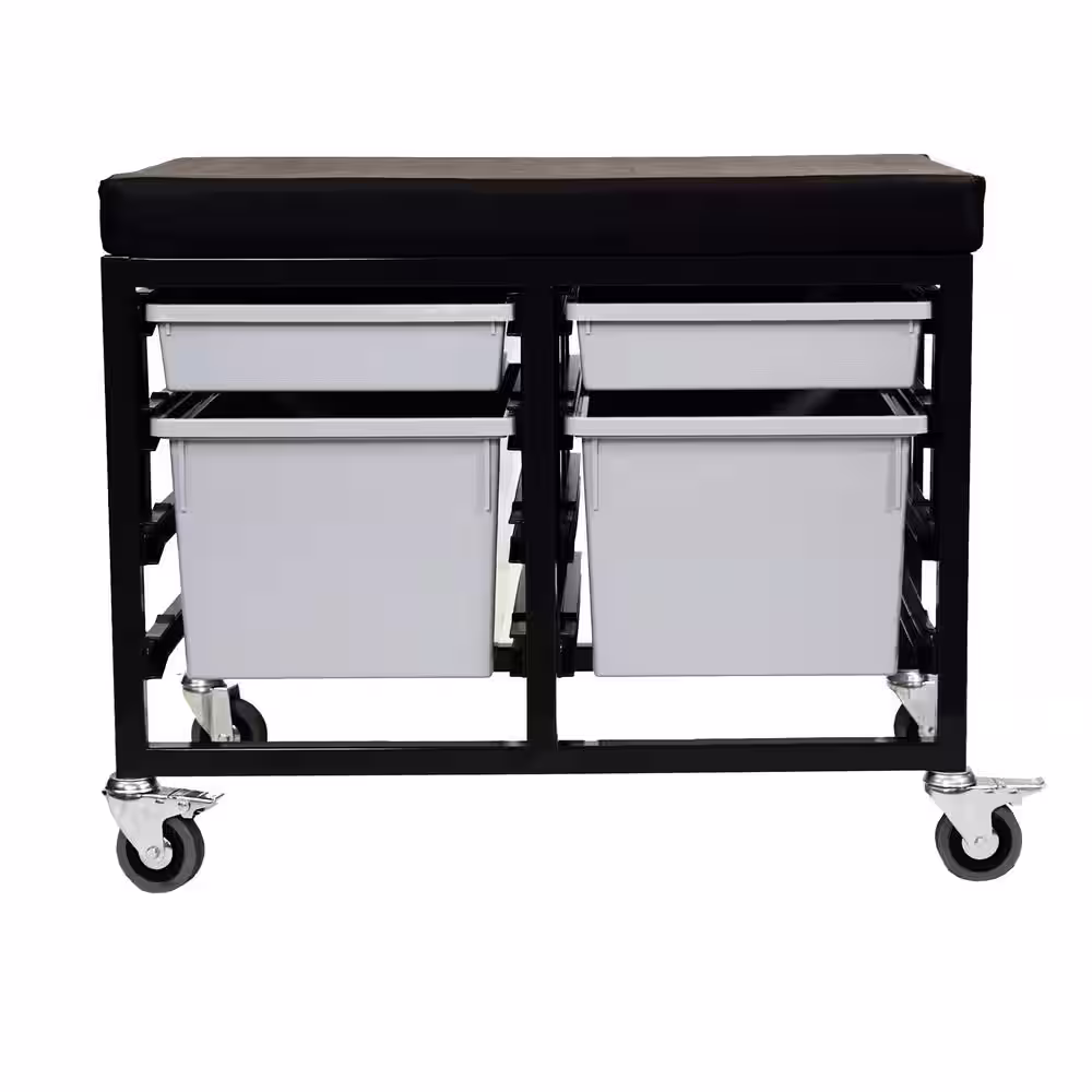 None StorBenchSeat With Cushioned Seat and 4 Storsystem Trays and Bins-Gray