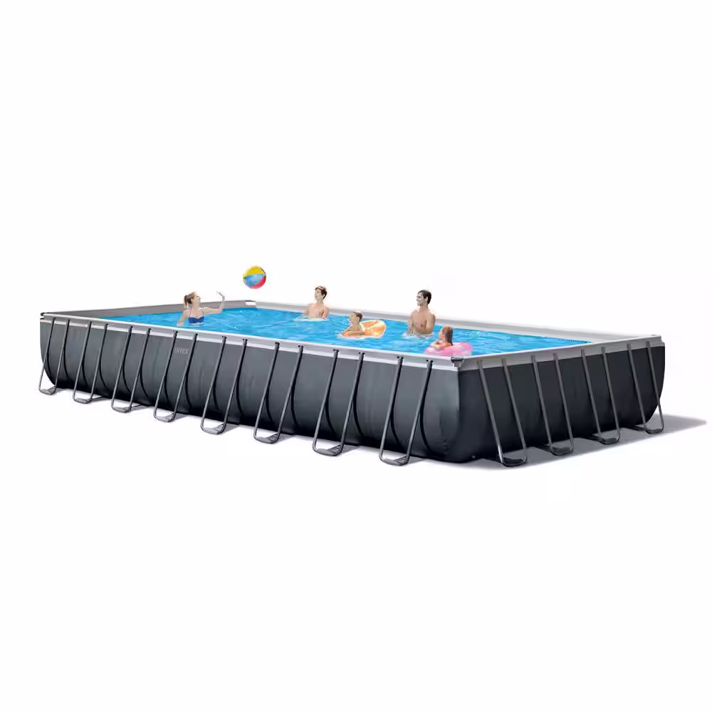 Intex 32 ft. x 16 ft. x 52 in. Ultra XTR Rectangular Above Ground Hard Side Swimming Pool Set, Gray