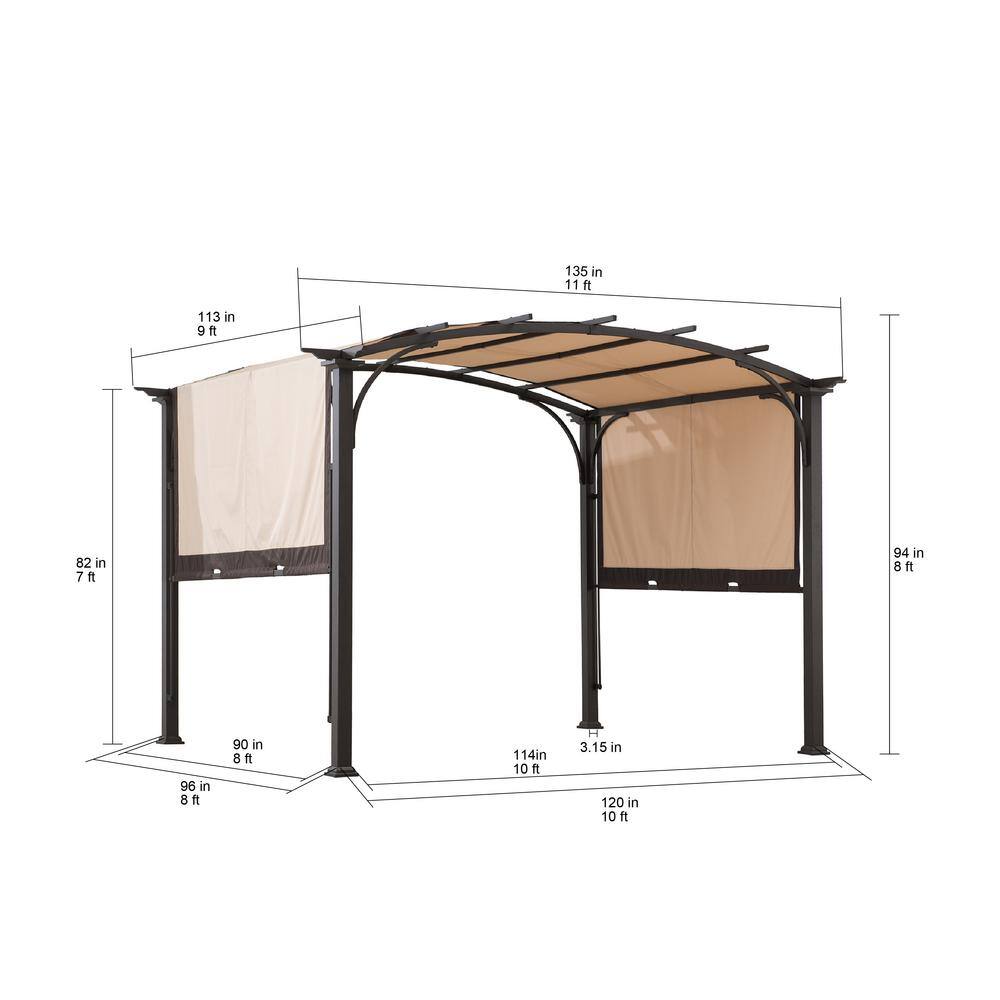 Sunjoy Sherman Oaks 9.5 ft. x 11 ft. Brown Steel Arched Pergola with 2-Tone Adjustable Shade