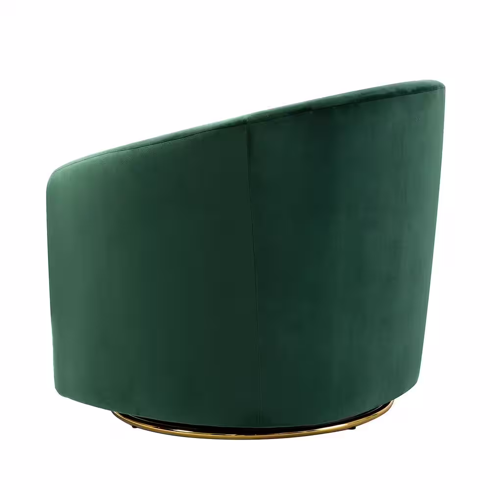 JAYDEN CREATION Estefan Green Comfy Velvet Swivel Barrel Chair with Metal Base