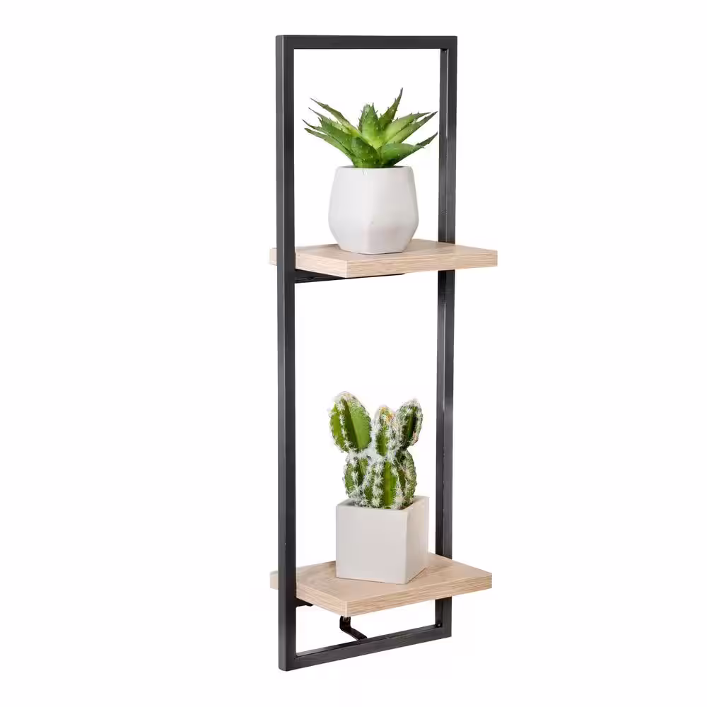 Honey-Can-Do 4.9 in. D x 7.99 in. W x 23.62 in. H in Black Matte Steel Floating Vertical 2-Tier Decorative Wall Shelf
