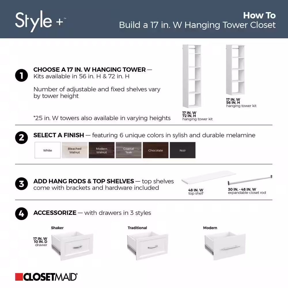 ClosetMaid Style+ 17 in. W Noir Hanging Wood Closet Tower