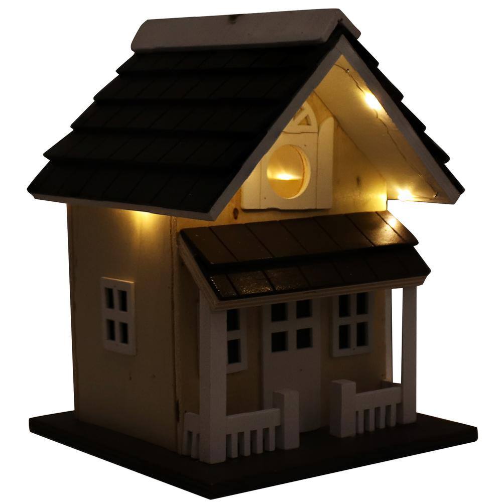 Sunnydaze Decor Cozy Home Decorative Wooden Birdhouse with Solar LED Light