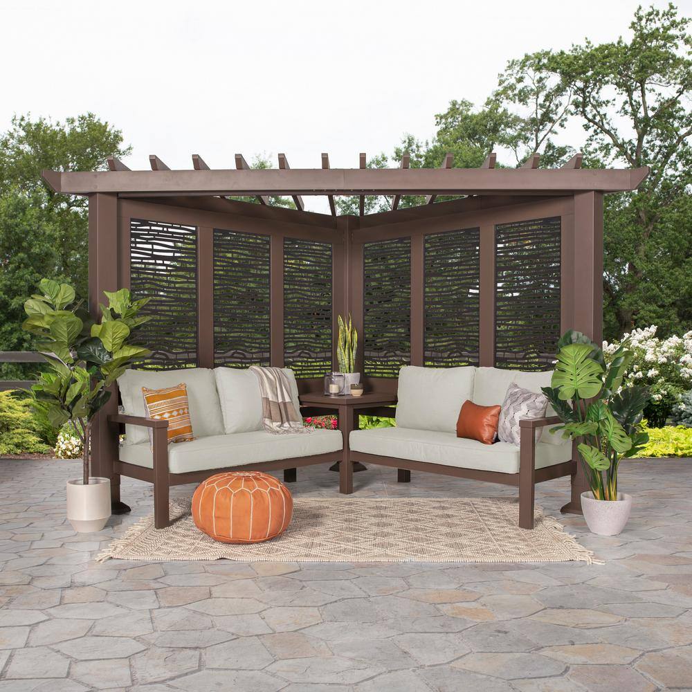 Backyard Discovery Hillsdale 8 ft. x 8 ft. Brown Steel Traditional Cabana Pergola with Conversation Seating in Pumice