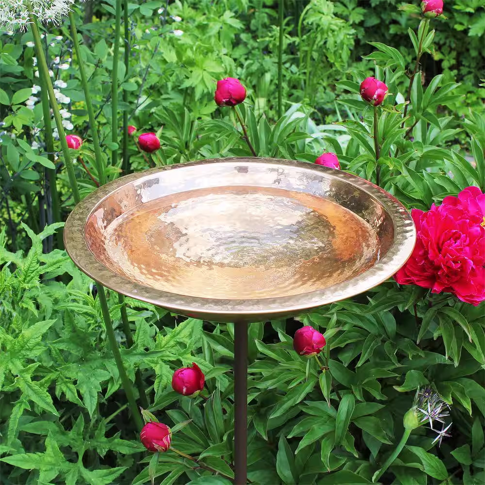 Achla Designs 12.5 in. Dia Polished Copper Plated Hammered Copper Birdbath Bowl with Stake