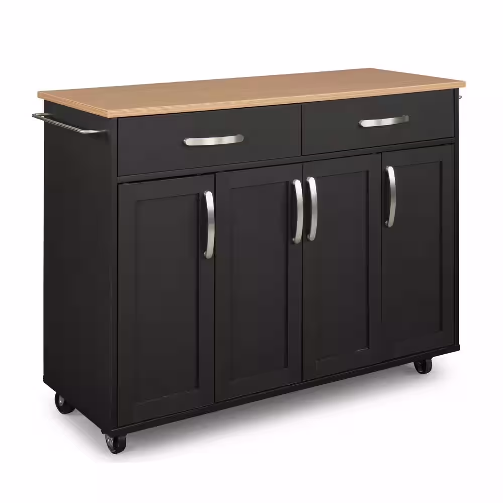 HOMESTYLES Brookshire Black Kitchen Cart with Natural Wood Top