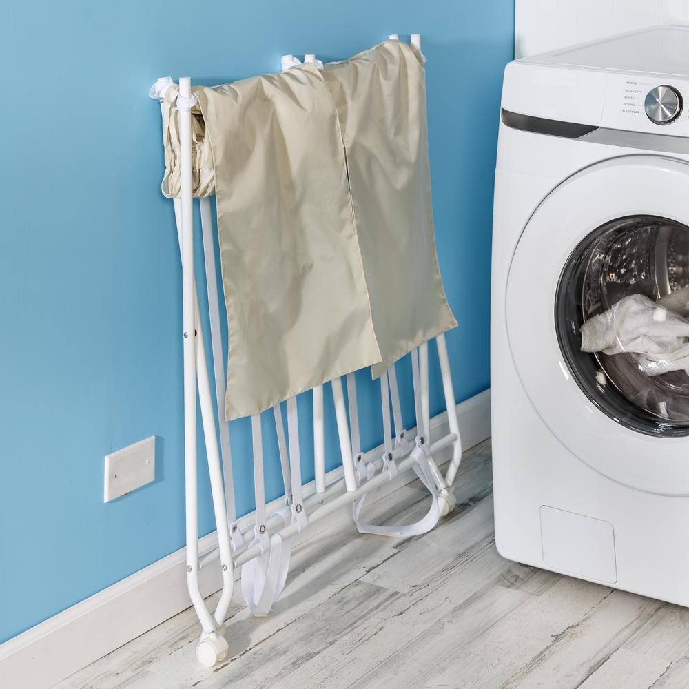 Honey-Can-Do White/Natural Folding Double Bounce Back Laundry Hamper with Wheels