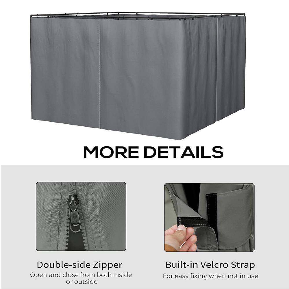 None 10 ft. x 12 ft. Gray Gazebo Replacement Gazebo 4-Side Sidewall with Zippers