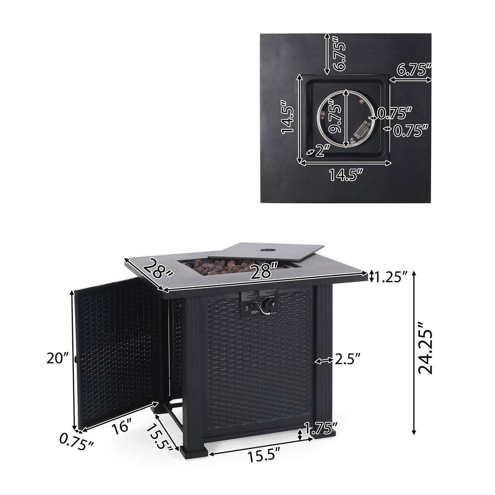 Noble House Larry Black Square Metal Fire Pit