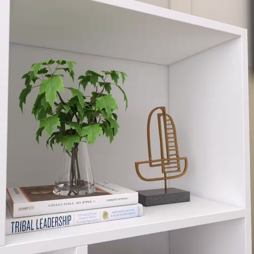 FUFU&GAGA 47.2 in. W x 40.9 in. H White Wooden 10-Shelf Freestanding Standard Bookcase Display Bookshelf With Cubes