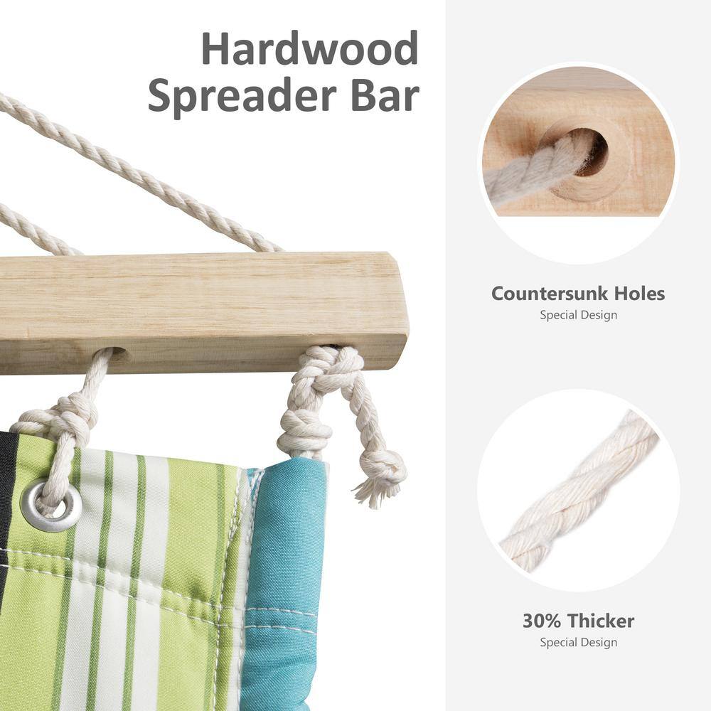 Atesun 12 ft. Free Standing, 475 lbs. Capacity, Heavy-Duty 2-Person Hammock with Stand and Detachable Pillow in Green Stripes