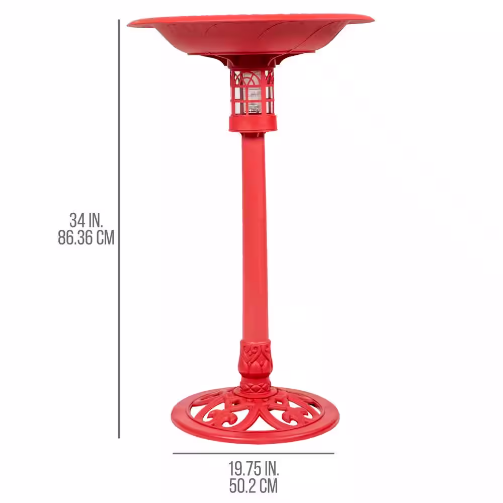 SunRay Beacon Point Solar Lighted Bird Bath in Red