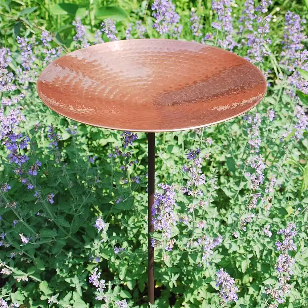 ACHLA DESIGNS 16 in. Dia Polished Copper Plated Stainless Steel Birdbath Bowl with Stake