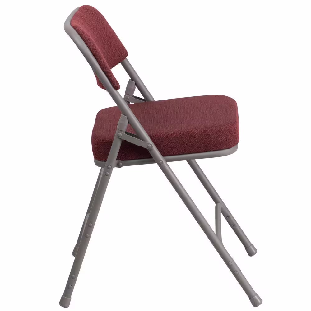 Flash Furniture Hercules Series Premium Curved Triple Braced & Double Hinged Burgundy Fabric Upholstered Metal Folding Chair