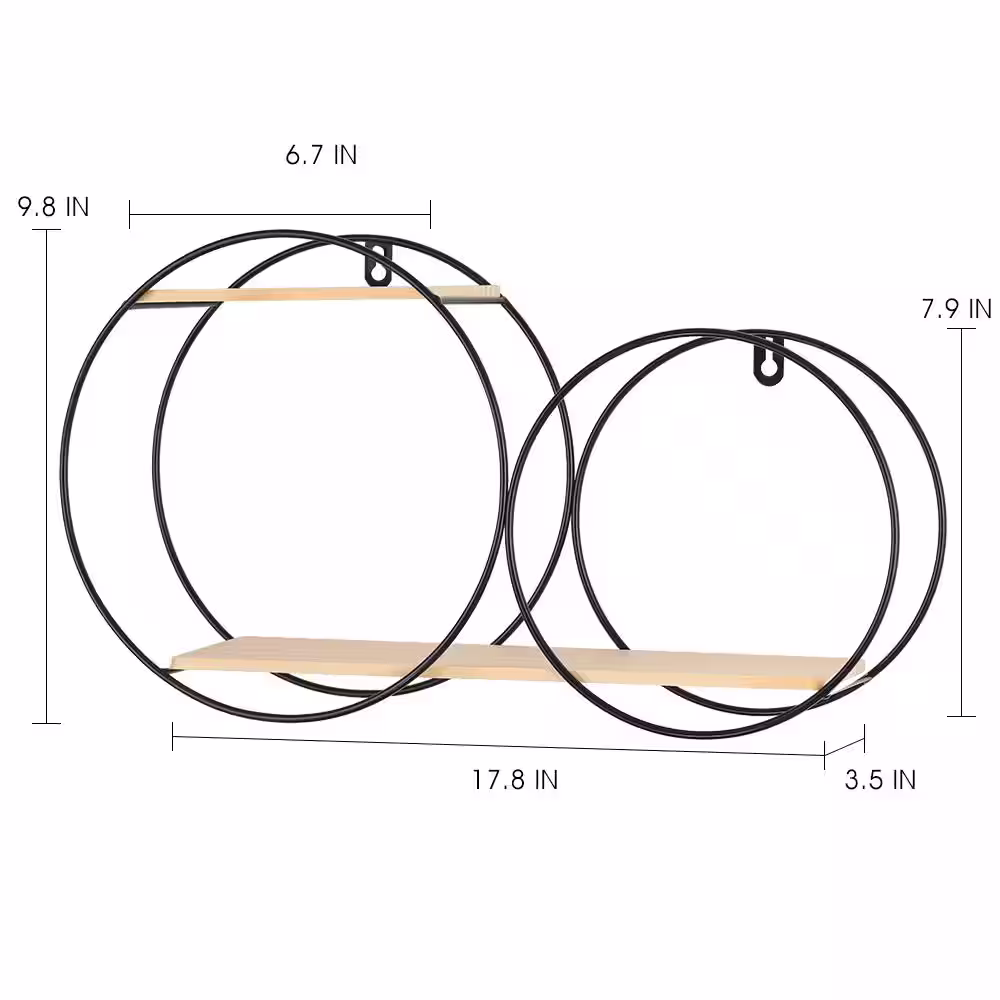 None Wall Mounted 2-Tier Floating Shelves Circular Metal, Black