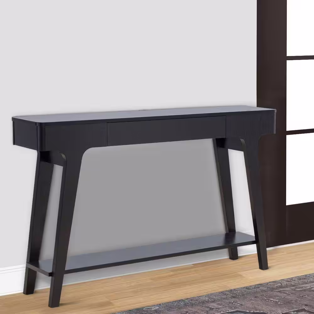 Benjara 47.24 in. Black Rectangle Wood Console Sofa Table with 1 Drawer and Bottom Shelf