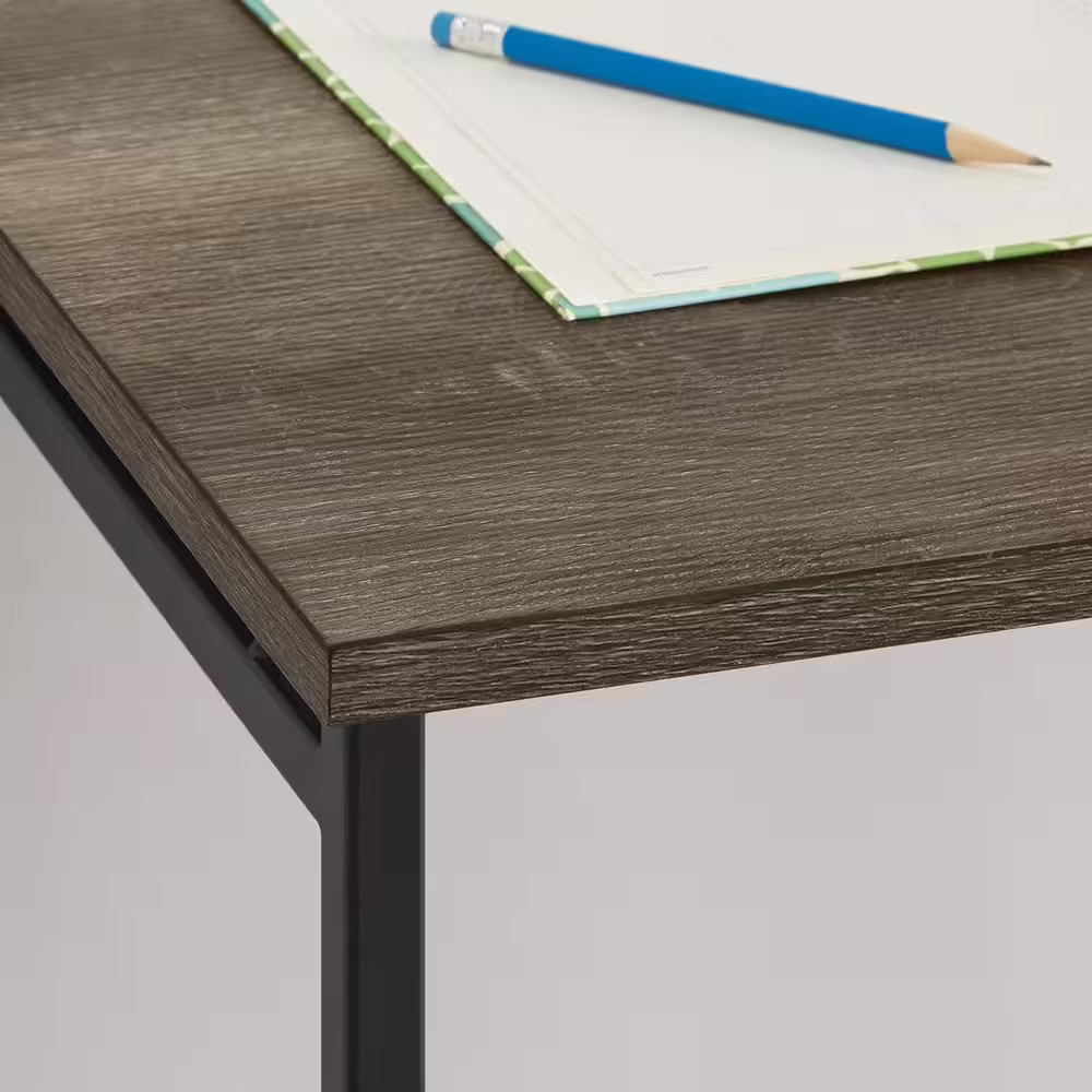 StyleWell 30 in. Rectangular Black Metal Folding Writing Desk with Grey Wood Top
