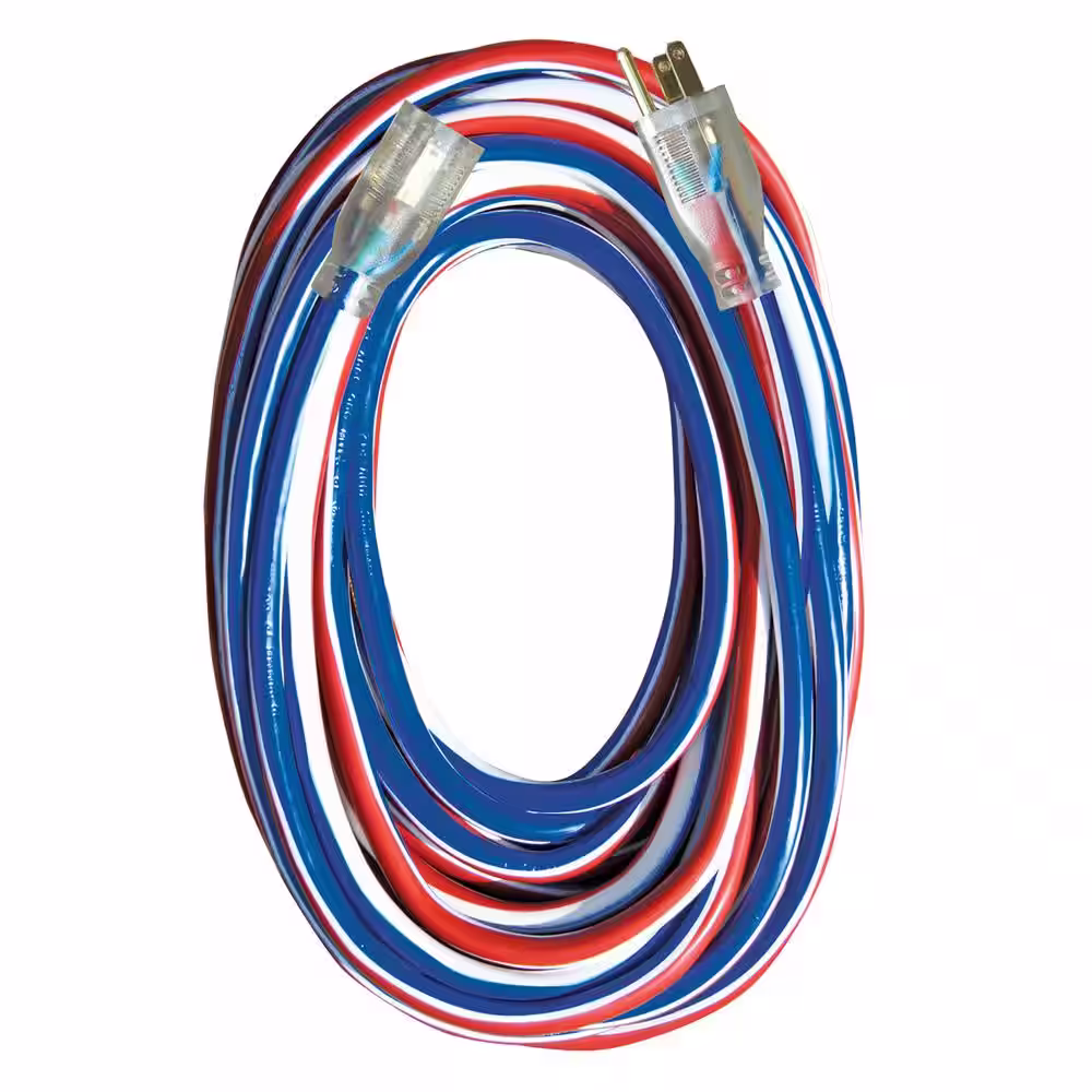 U.S. Wire and Cable 50 ft. 14/3 Medium Duty Red White and Blue Indoor/Outdoor Lighted Extension Cord