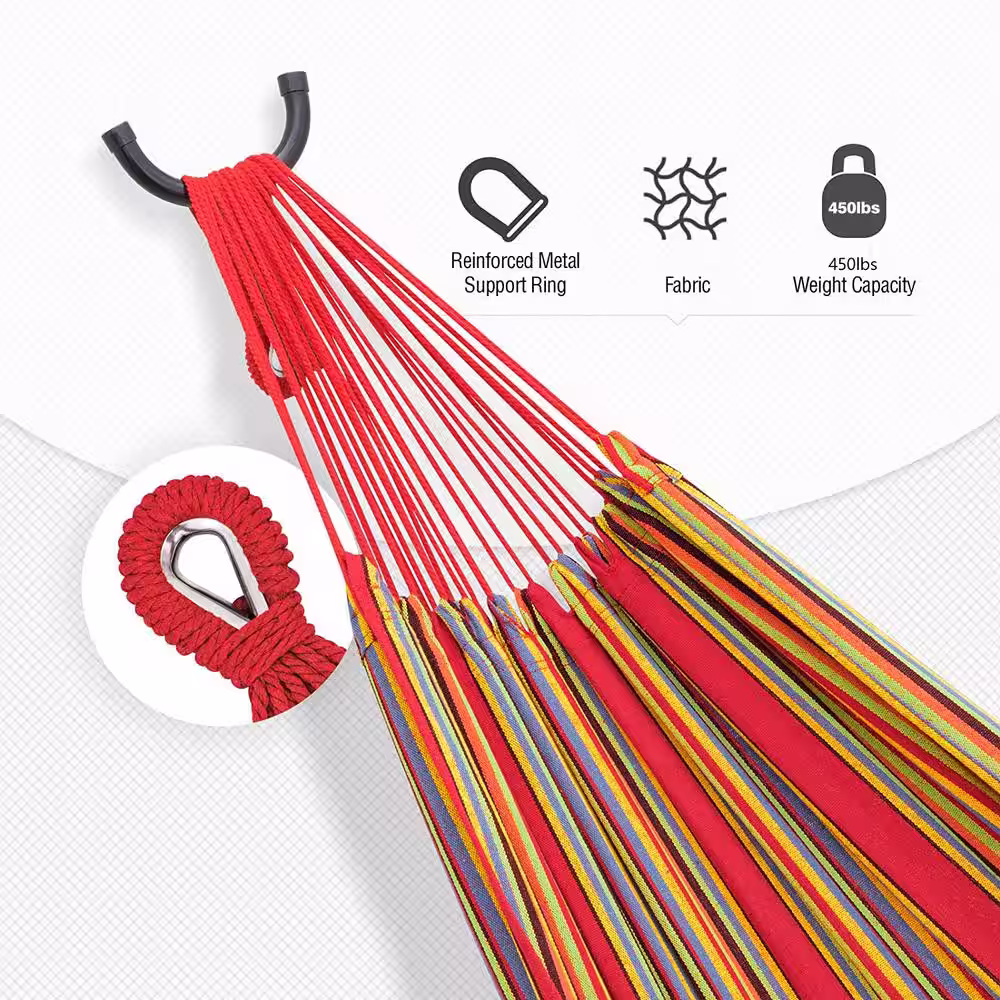 None 10 ft. Fabric Cotton Hammock Bed w/ Space Saving Steel Stand, Tropical (450 lbs. Capacity- Premium Carry Bag Included)