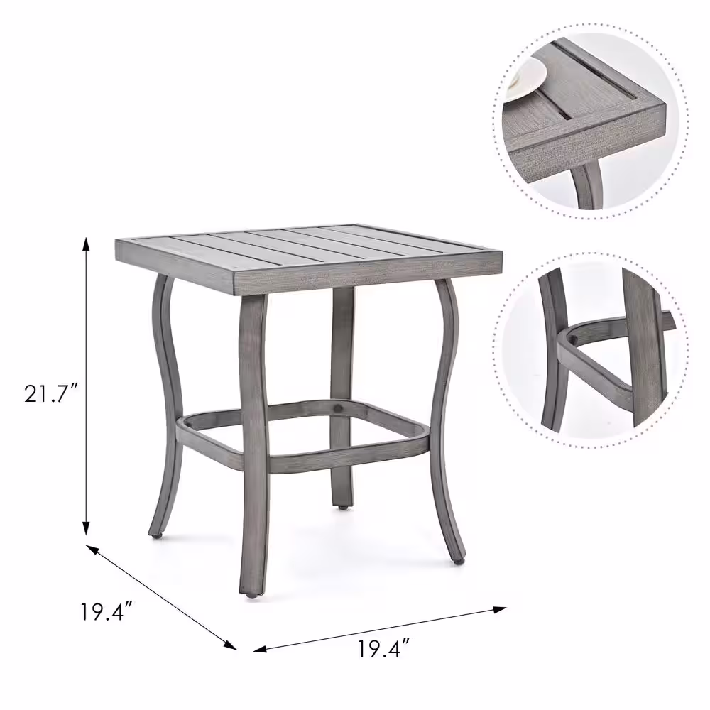 None 3-Piece Aluminum Patio Conversation Set with End Table and Light Gray Cushions