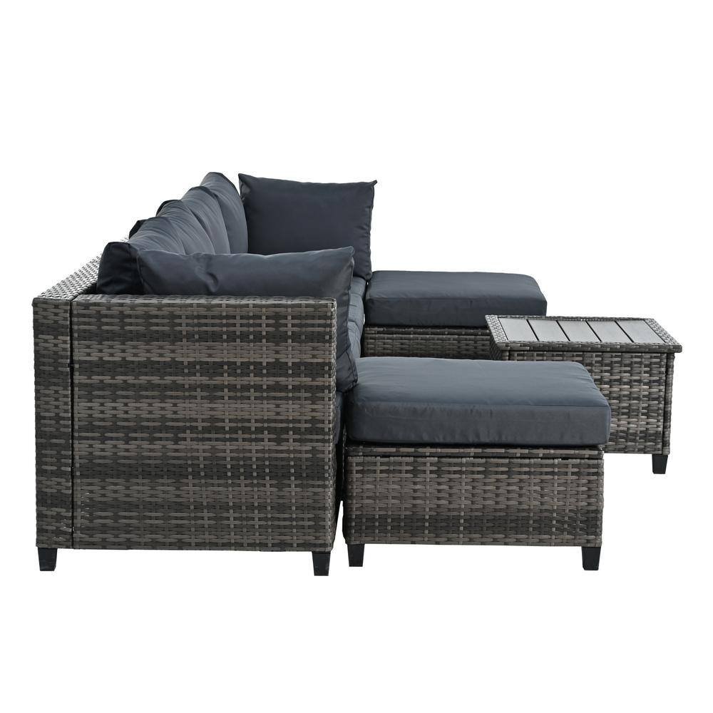 Nestfair 7-Piece Wicker Patio Conversation Set with Gray Cushions and Coffee Table
