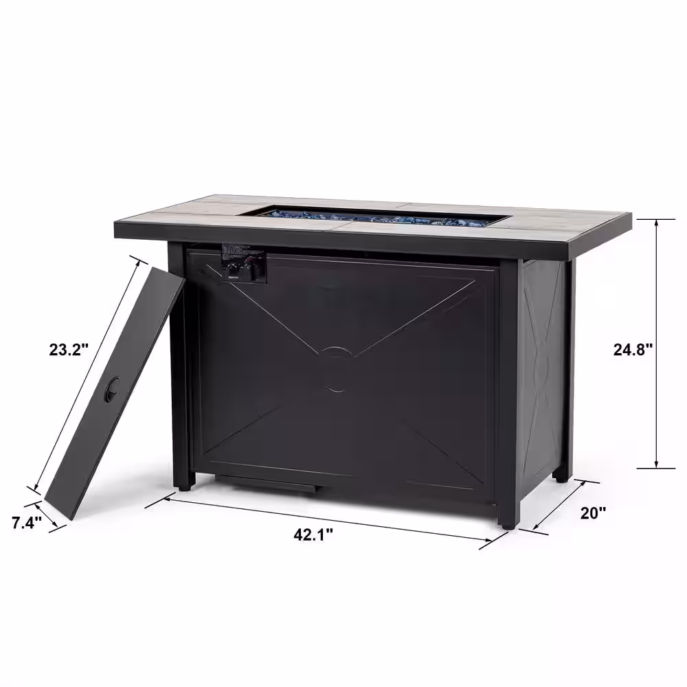 Nuu Garden 50,000 BTU 42 in. Square 24.8 in H Ceramic Propane Gas Fire Pit Table with Cover