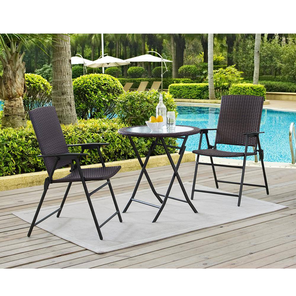 None 3-Piece Folding Wicker Steel Outdoor Bistro Set