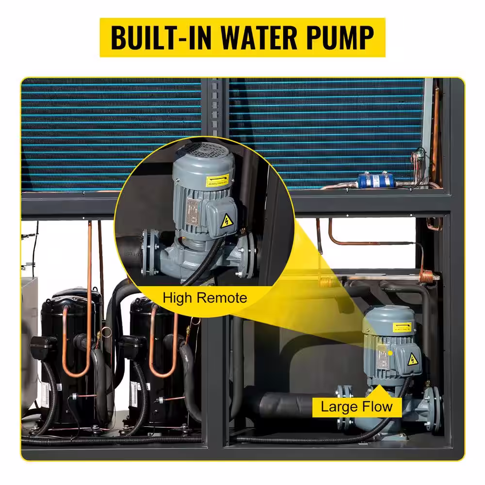 VEVOR Air-Cooled Chiller Industrial 5-Ton Finned Condenser Portable Conditioner 53L Stainless Steel Water Tank, 5 HP